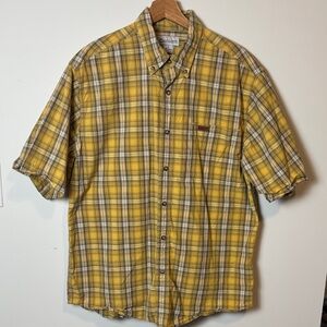 Carhartt Men's Mustard yellow  brown Plaid Button Down Shirt short sleeve large